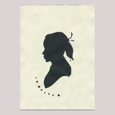 
        Silhouette with girl looking left.